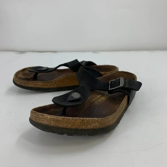 Birkenstock Gizeh Birko Flor Black Thong Adjustable Strap Sandals Size 5.5/36 - Picture 1 of 13